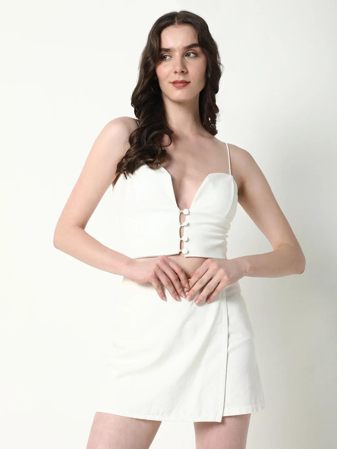 Casual Layer Women's White Shoulder Straps Crop Top