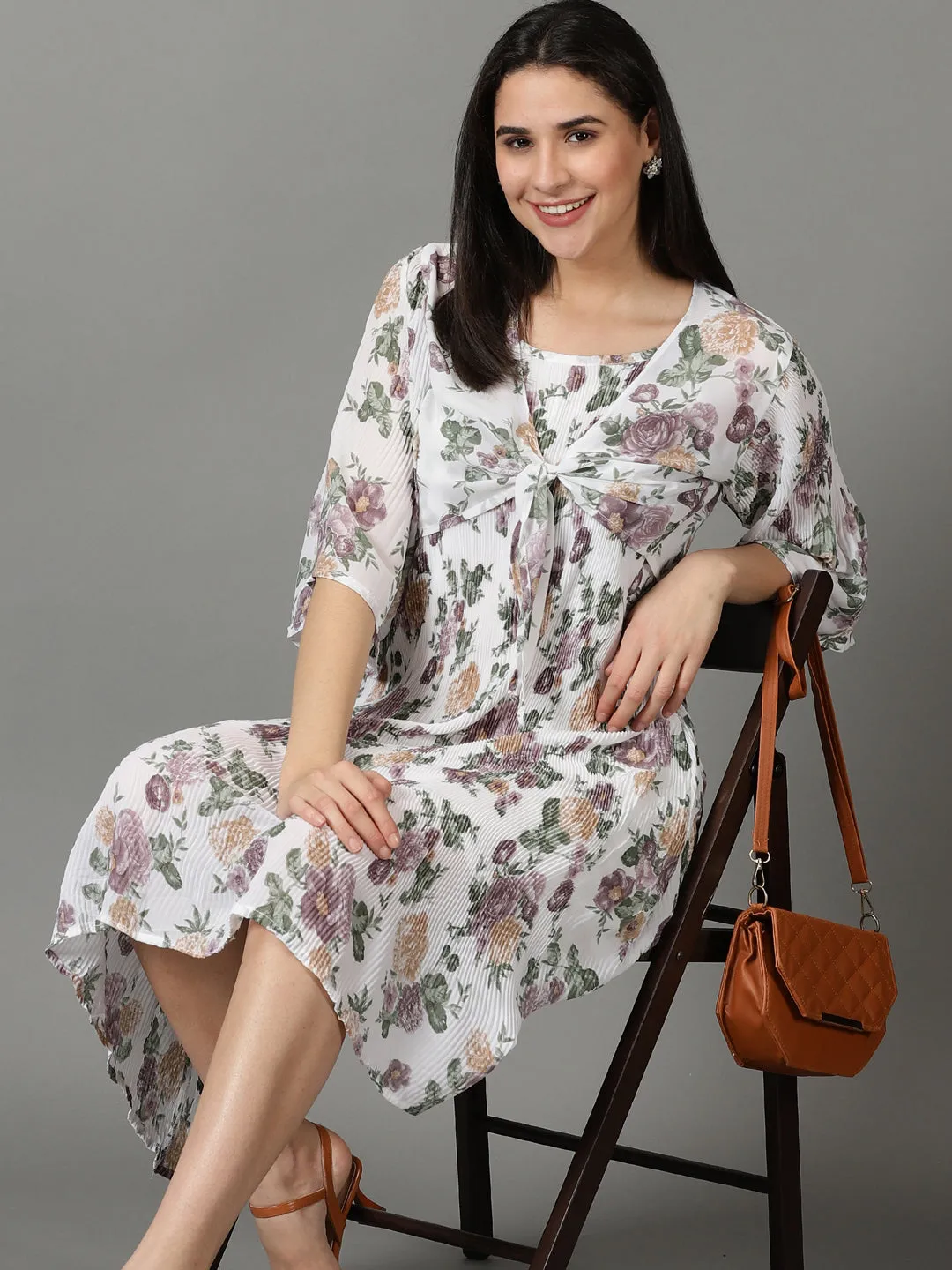 Women's White Shoulder Straps Floral Printed Fit & Flare Dress With jacket Blush Glow Trendy Everyday