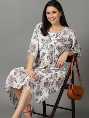 Women's White Shoulder Straps Floral Printed Fit & Flare Dress With jacket Blush Glow Trendy Everyday