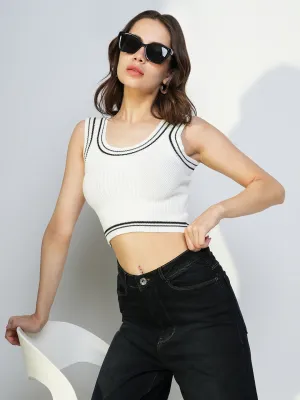 Stretch Wear Women's White Sleeveless Tank Crop Top