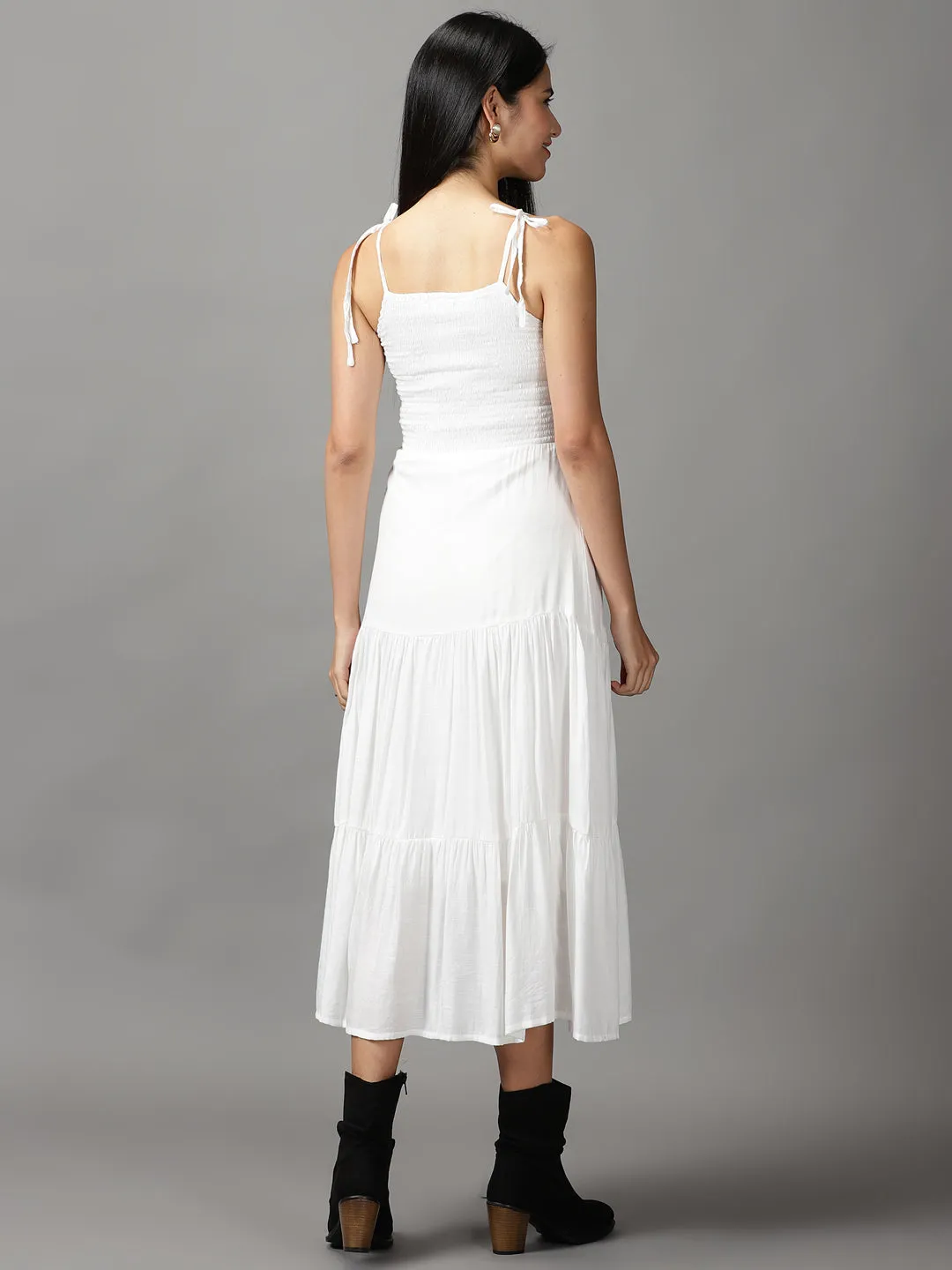 Elegant formal piece Women's White Solid Fit and Flare Dress