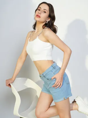 Women's White Solid Fitted Crop Top Unisex Core