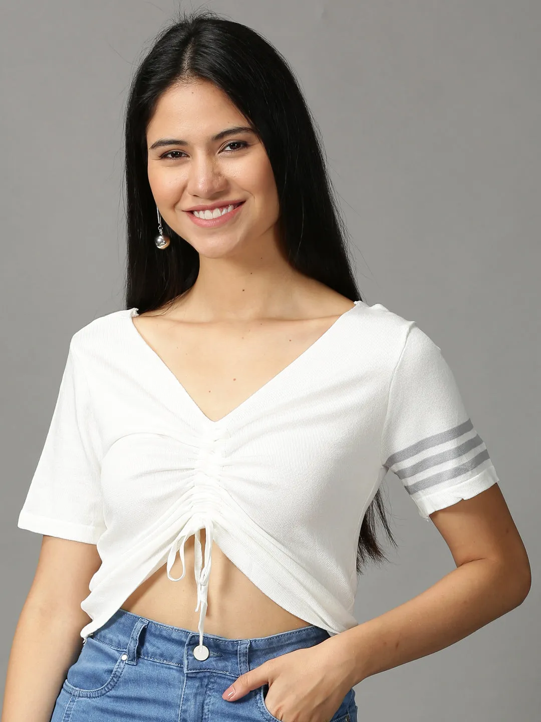 Fit for All Seasons Women's White Striped Crop Top