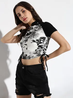 Women's White Tie and Dye Crop Top NoSideSeam Relaxed Vibes