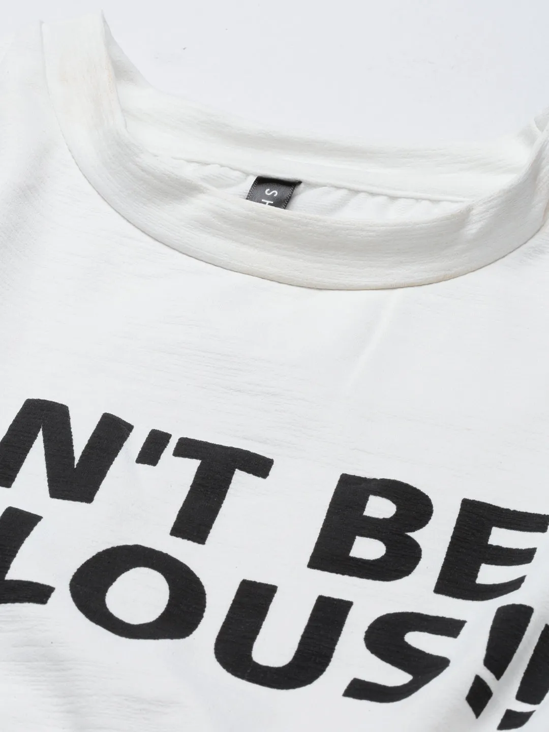 Women's White Typography Printed Cinched Waist Crop Top Kids clothing simple design