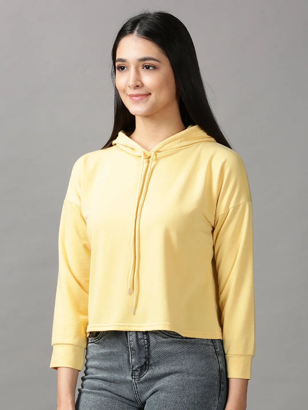 Women's Yellow Hooded Top Relaxed Look