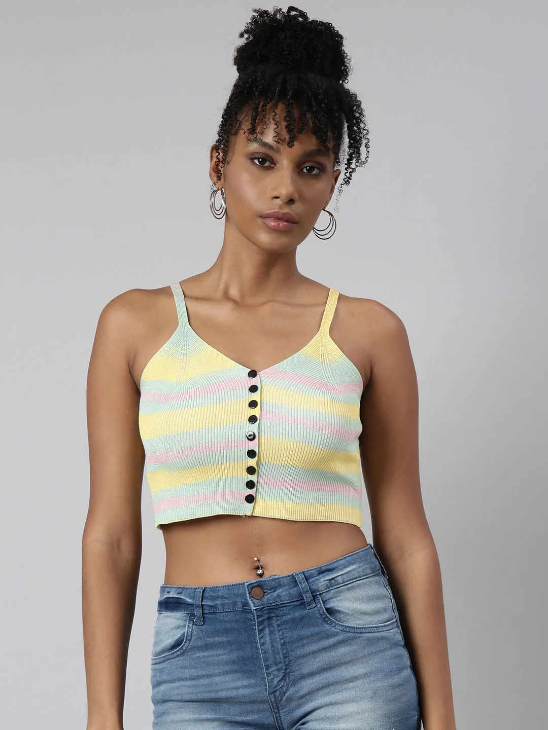 Women's Yellow Shoulder Straps Bralette Crop Top Daily Casual Functional Side Gussets