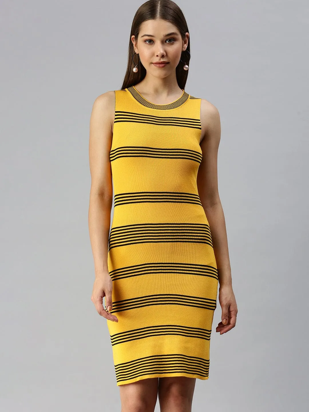 Dreamy Layers Women's Yellow Striped Bodycon Dress