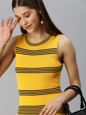Bold-Color Cozy Design Women's Yellow Striped Bodycon Dress