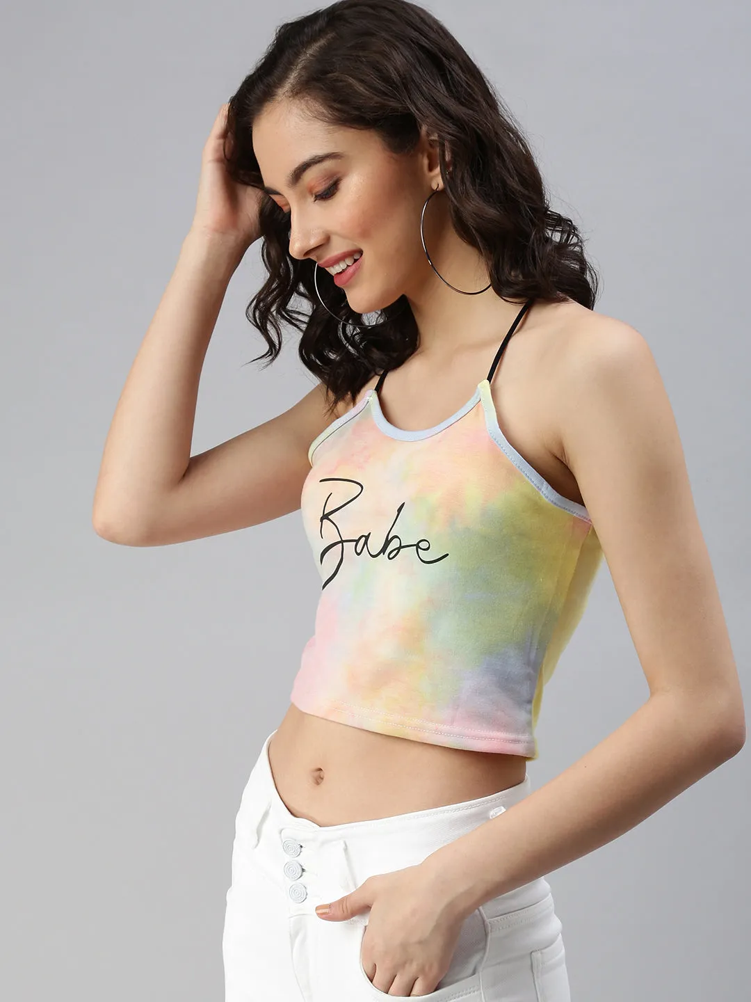 Easy and Relaxed Women's Yellow Tie and Dye Crop Top