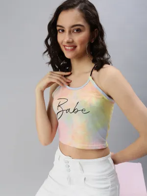 Women's Yellow Tie and Dye Crop Top Flexible Neckband Flexible Fit Design