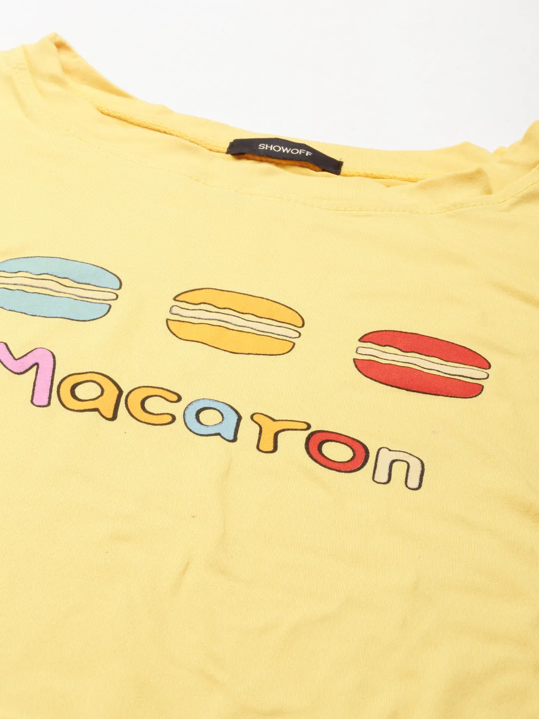 Women's Yellow Typography Printed Cotton Crop Top With waist Tie-Ups Quick Dry Wear