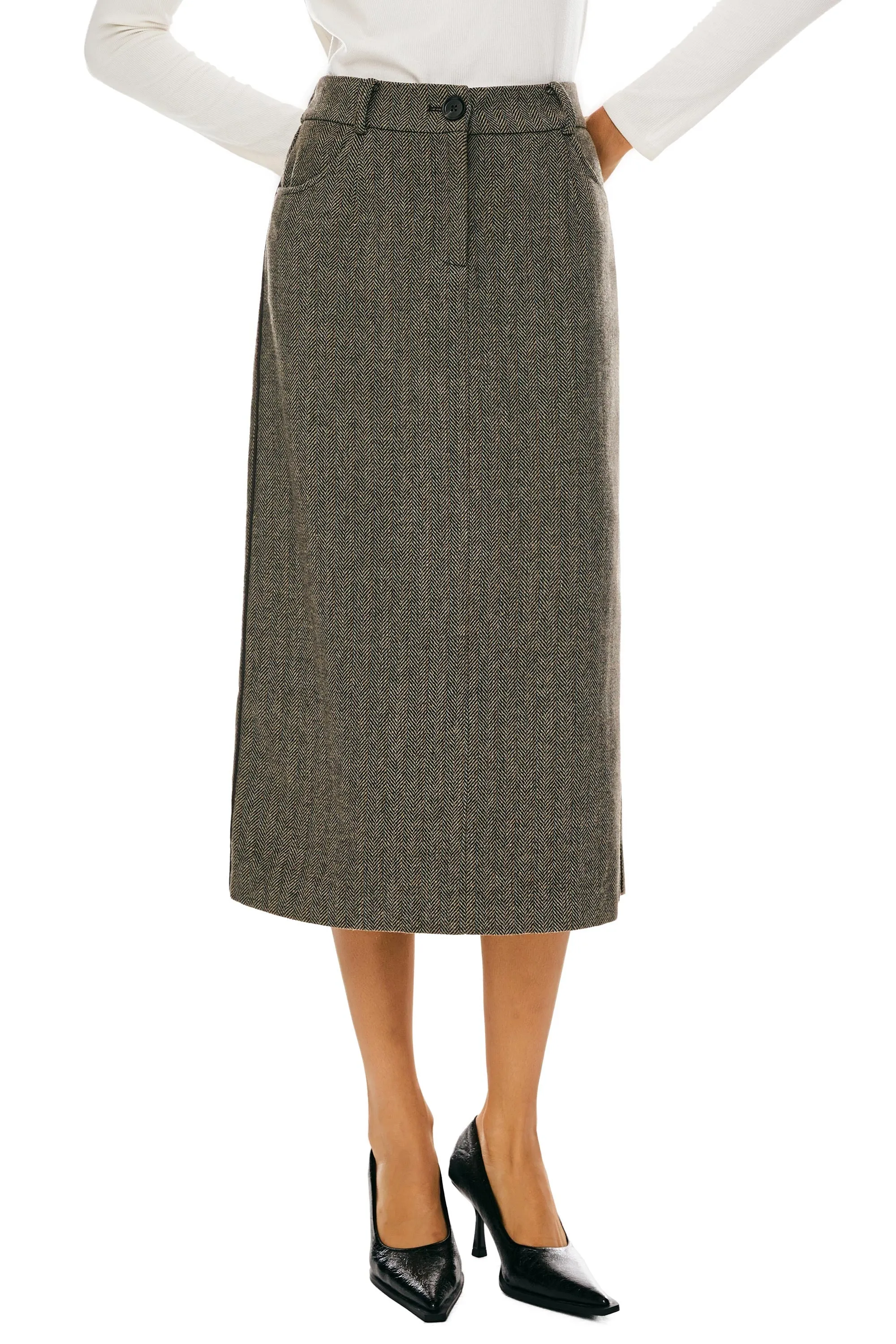Seasonal Outfit Wool Midi Office Skirt