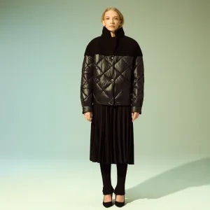 Wool Shoulder Bomber Jacket (Black) Contoured Back Panel