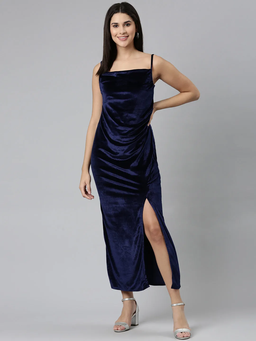 Cozy Layers Women's Navy Blue Shoulder Strap Gown Dress