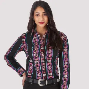 Wrangler Retro Women??s Aztec-Geo Stripe Western Snap Shirt Soft Stretch Fit