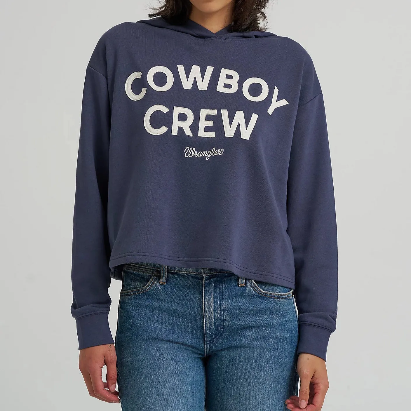 Wrangler Retro Women's Cowboy Crew Cropped Hoodie in Odyssey Grey Warm Top Minimalist Wear