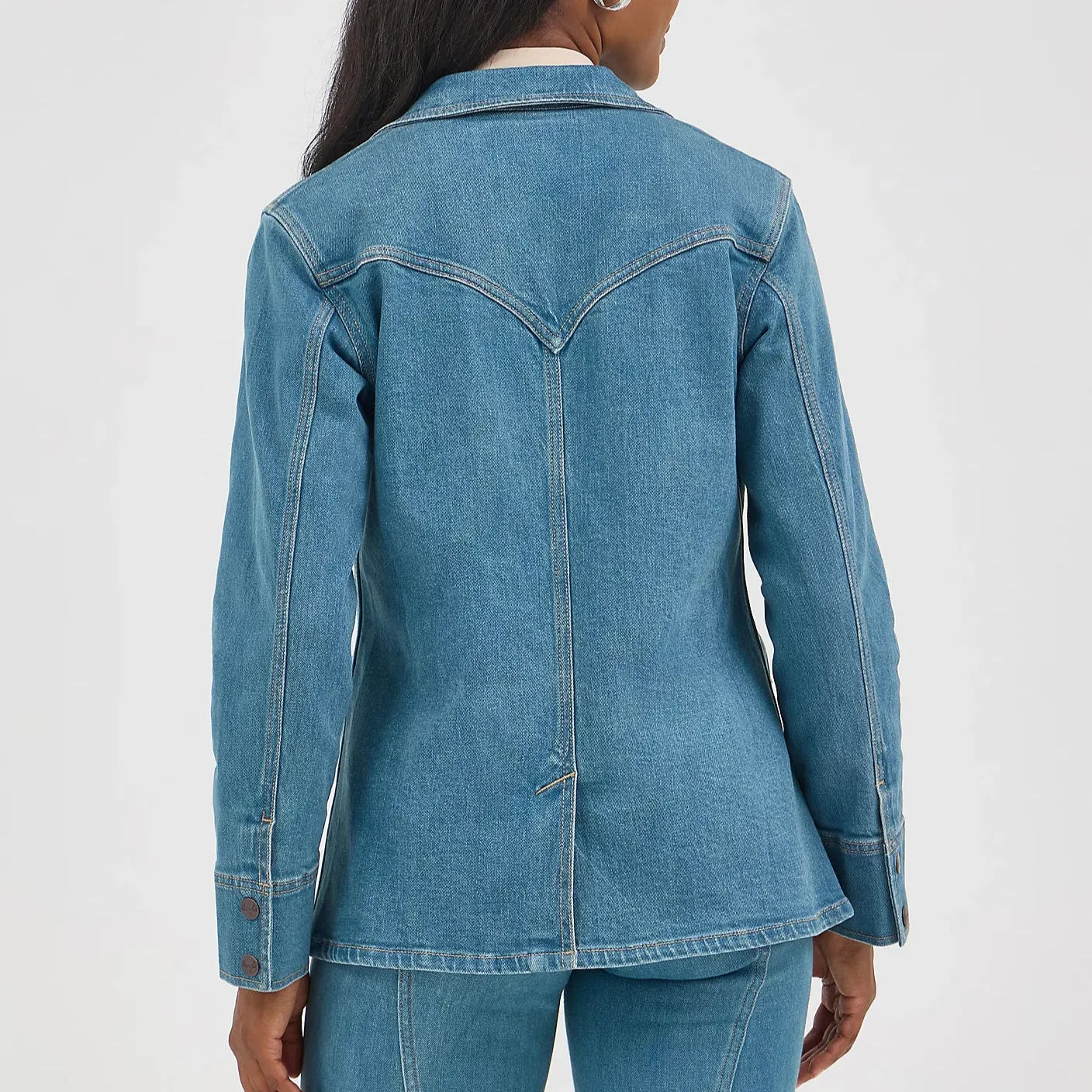 AntiStaticFinish Tear Resistant Material Wrangler Retro Women's Denim Blazer in Light Denim