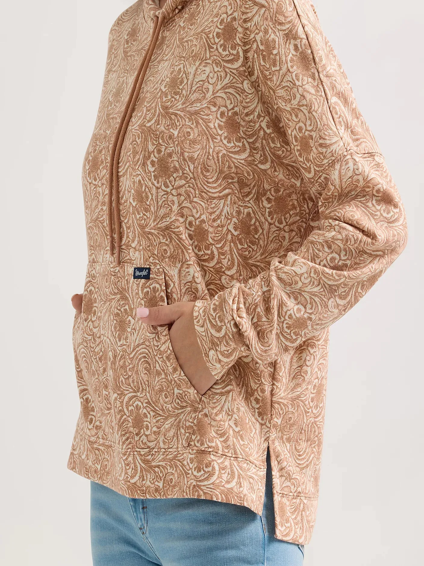 Wrangler Retro Women's Floral Scroll Relaxed Pullover Hoodie in Wavy Tan product packaging