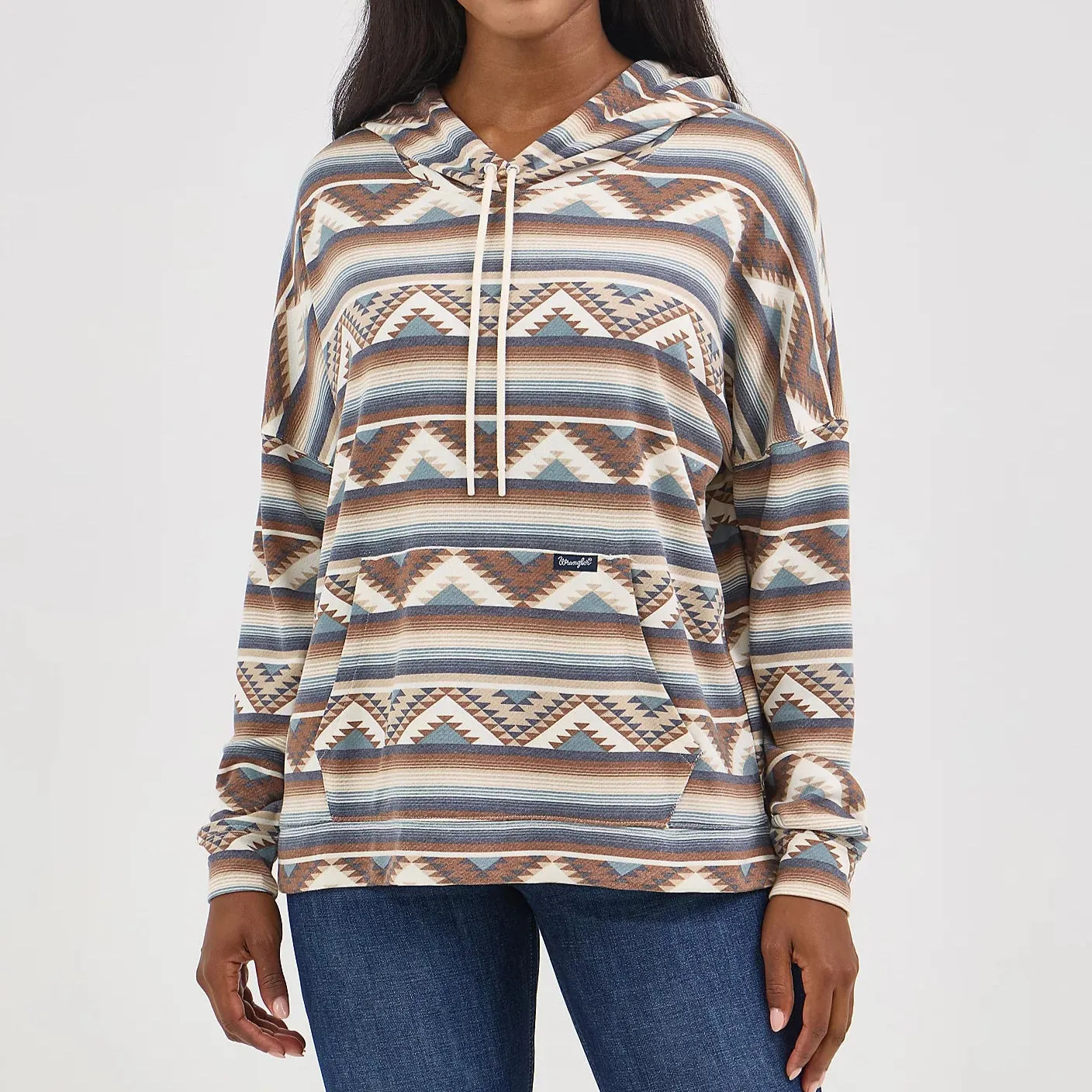 Trendy Wearable Wrangler Retro Women's Geometric Relaxed Pullover Hoodie in Brown