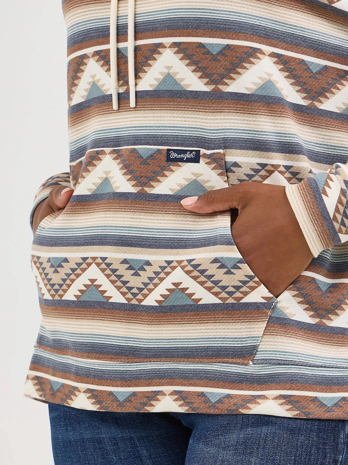 Layer Bold Comfy Wearable Wrangler Retro Women's Geometric Relaxed Pullover Hoodie in Brown