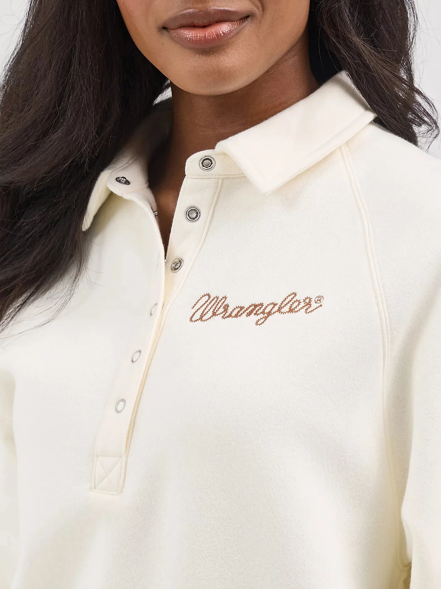 Wrangler Retro Women's Half-Snap Collared Pullover in Cream product graffiti urbanity