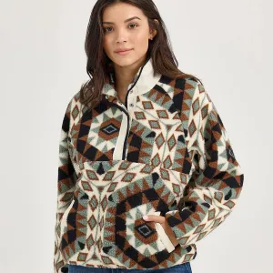 Wrangler Retro Women's Half Snap Sherpa Pullover in Green Heat Safe Ski Core