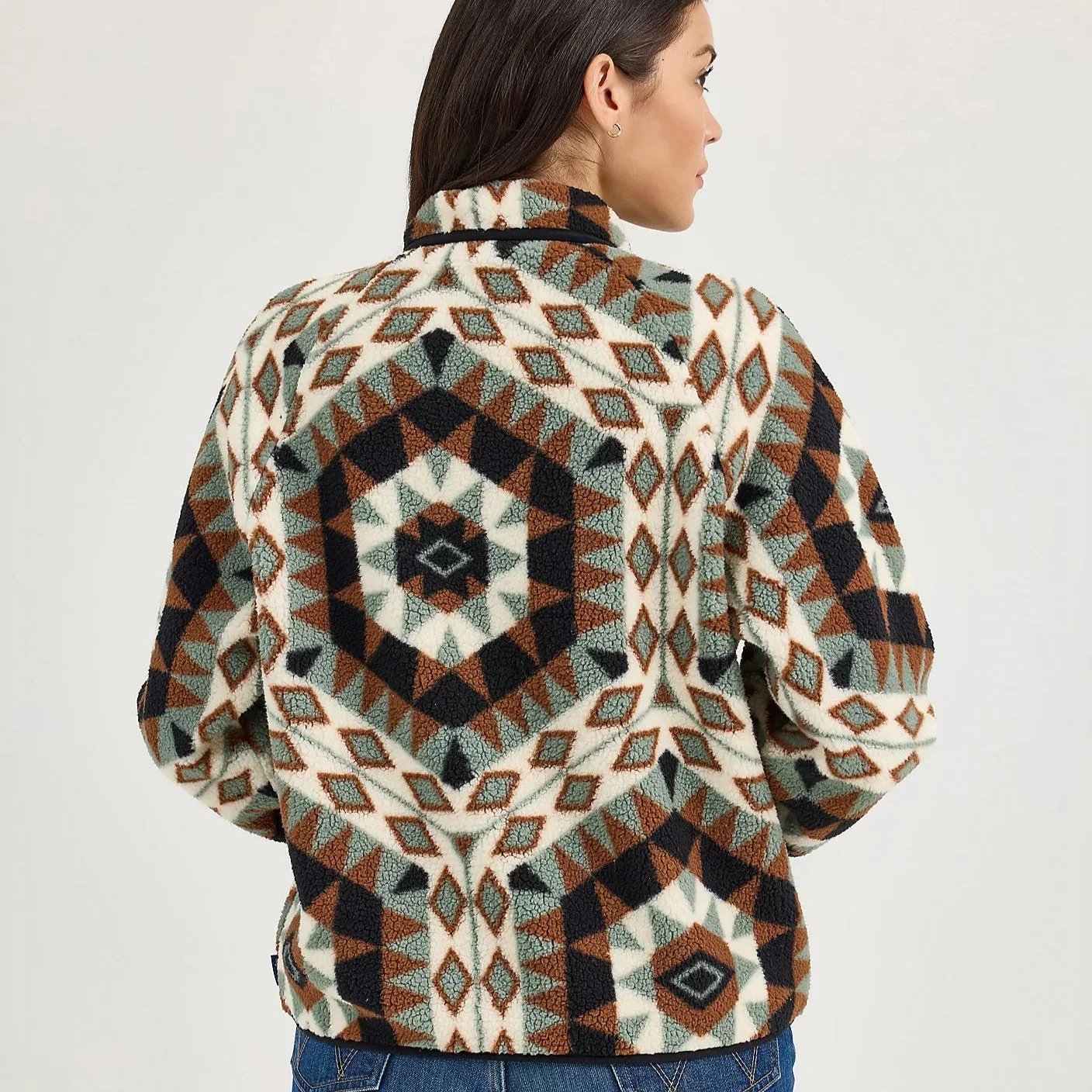 Wrangler Retro Women's Half Snap Sherpa Pullover in Green Icon Glow Hot Core