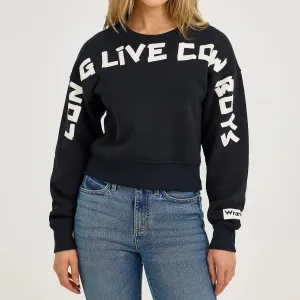 product display Wrangler Retro Women's Long Live Cowboys Crewneck Sweatshirt in Onyx