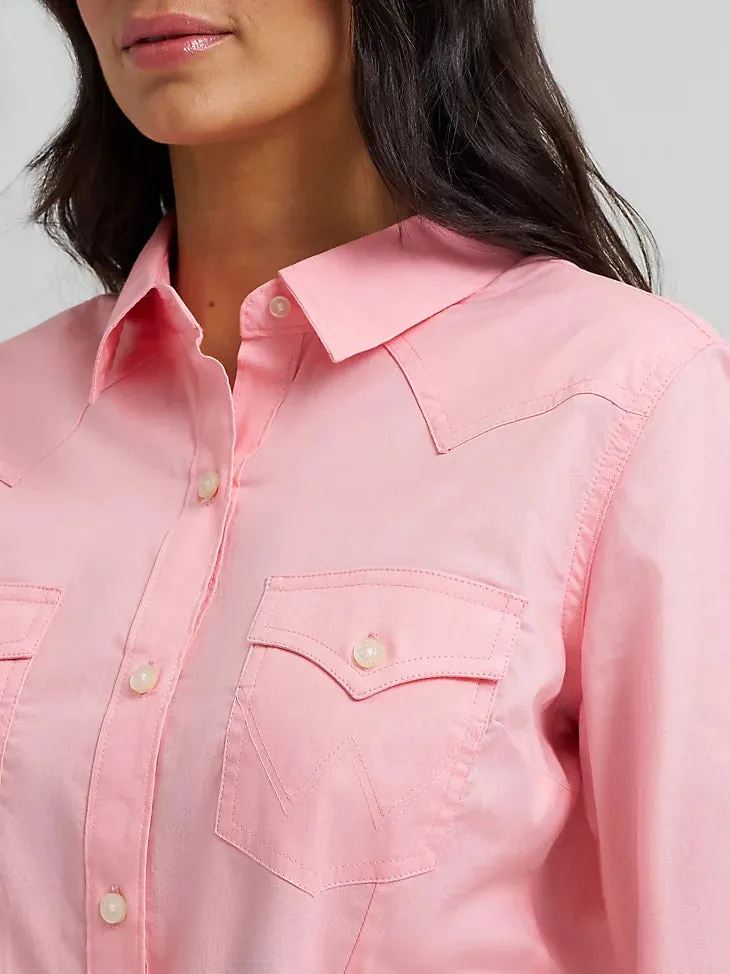 Seasonal Fashion Wrangler Retro Women's L/S Western Solid Button Down in Peony
