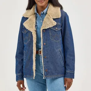 Casual Work Look Tear Resistant Knit Wrangler Retro Women's Sherpa Lined Denim Range Coat in Ink Denim