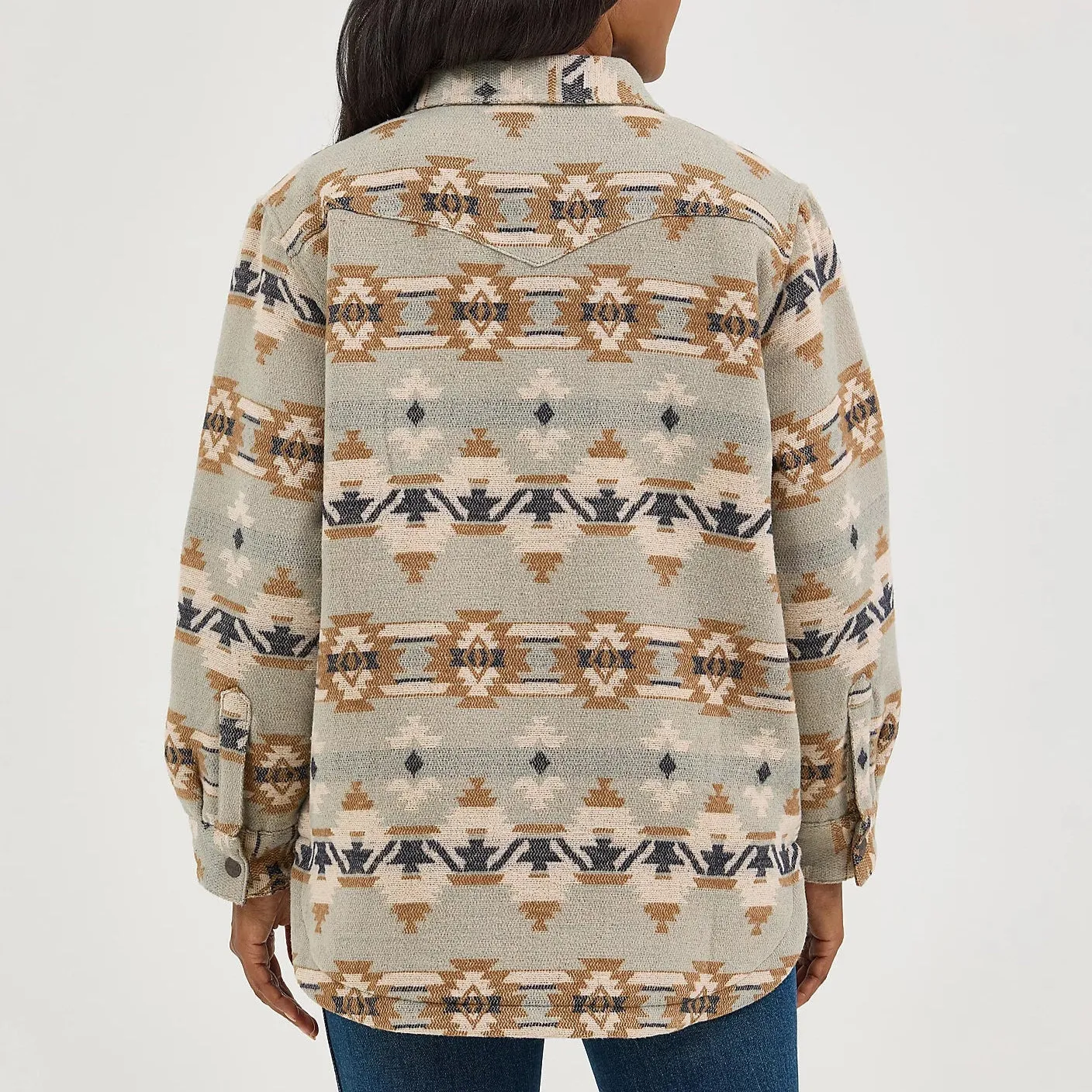 Wrangler Women's Quilt Lined Jacquard Shacket in Pale Green Lightweight Shell