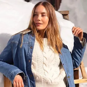 Layered Collar Wrangler Women's Sherpa Lined Denim Barn Jacket