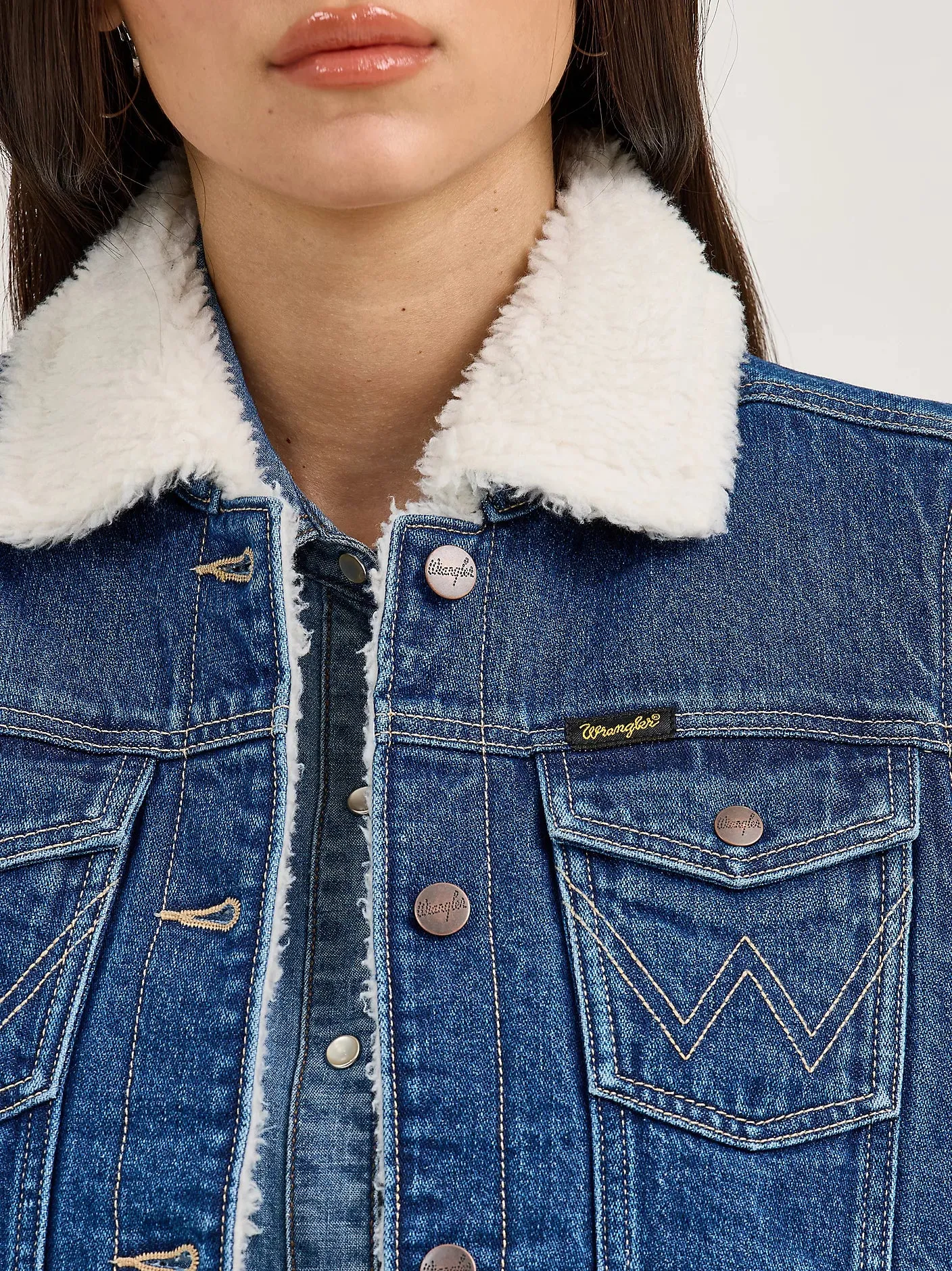 Wrangler Women's Sherpa Lined Denim Vest in Mid FlexibleCuffSystem No Collar