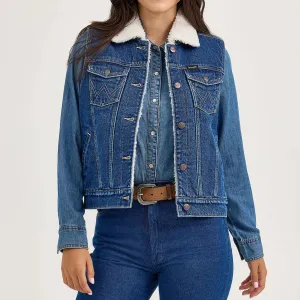 Wrangler Women's Sherpa Lined Denim Vest in Mid Climate Responsive Textile Storm Ready Gear