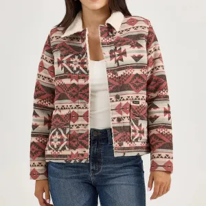 Wrangler Women's Sherpa Lined Jacquard Barn Jacket in Burgundy Durable Corrosion Resistant Zippers Noise Reduced Fastener System