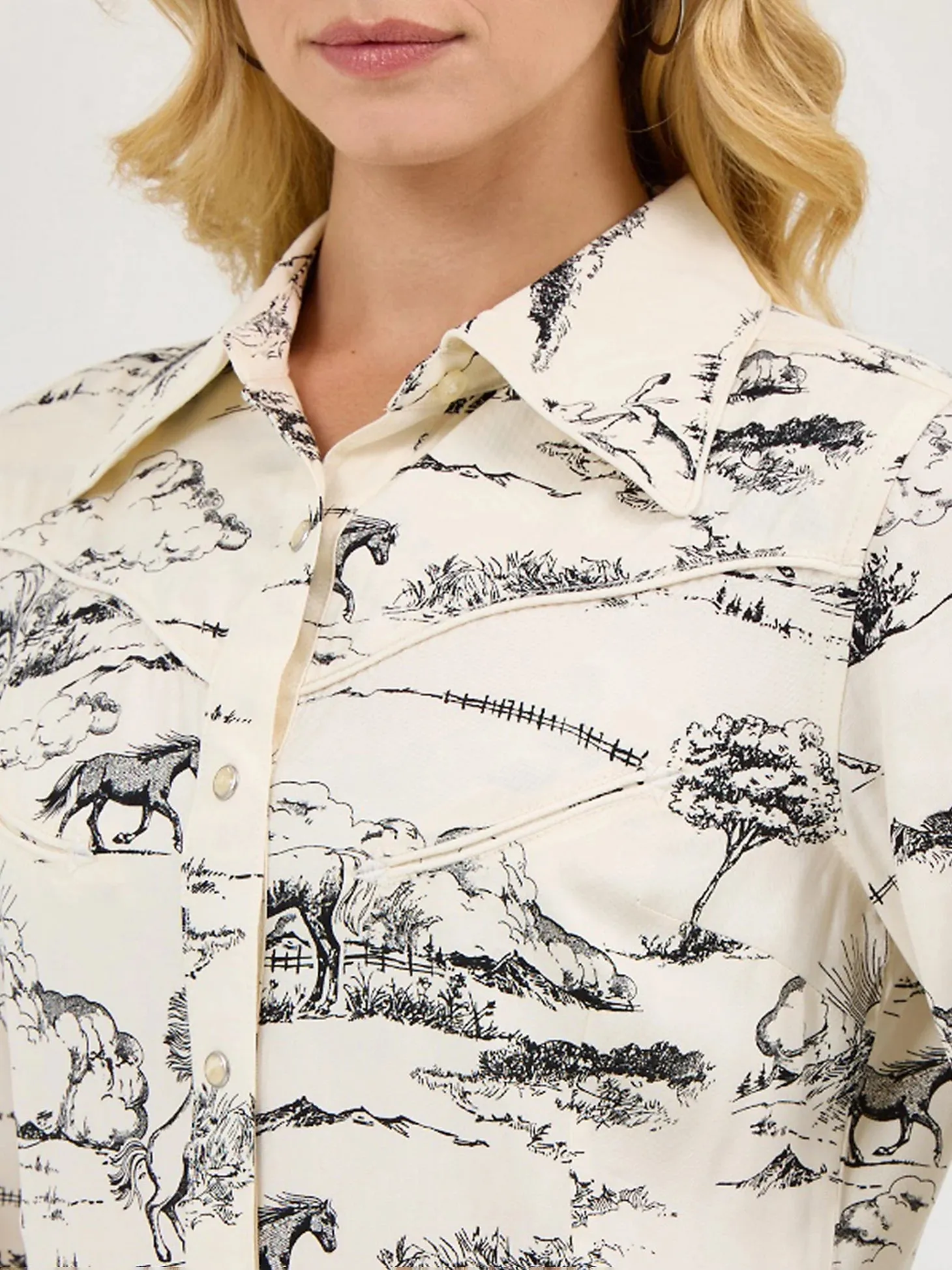 Wrangler x Lainey Wilson L/S Country Toile Western Snap Shirt in Off White Heavyweight Weave Classic Fit