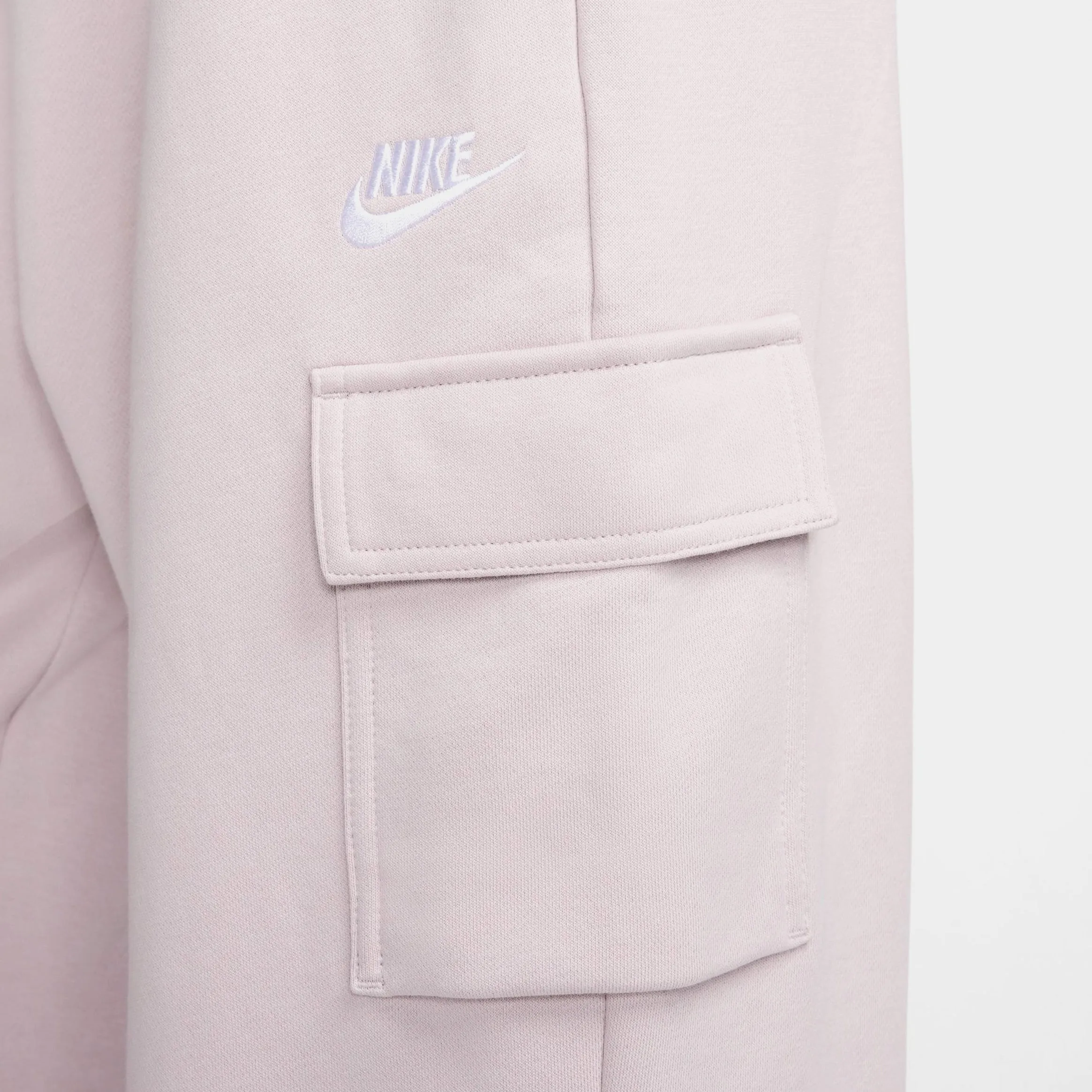 NSW Club Fleece Mid Rise Oversized Cargo Womens Pants (Soft Pink) LightweightInsulation