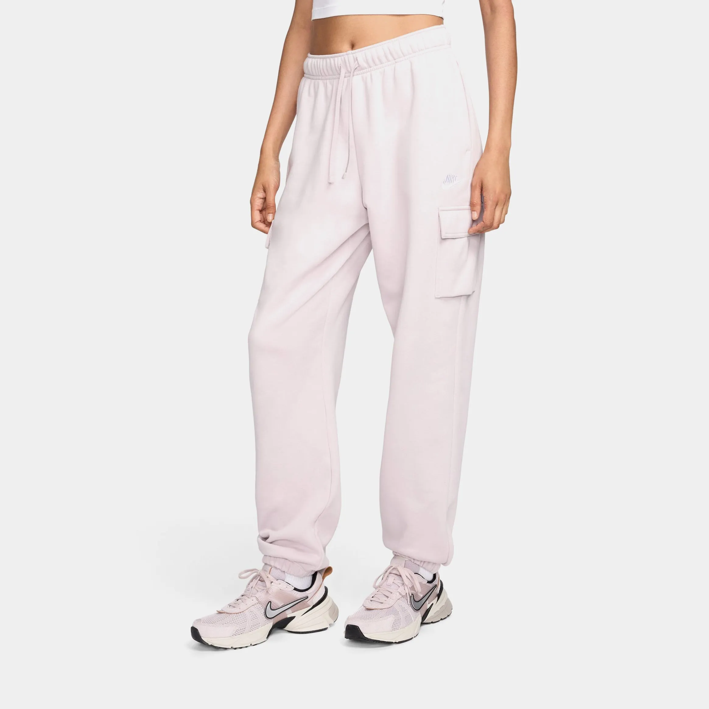 Perfect Pair NSW Club Fleece Mid Rise Oversized Cargo Womens Pants (Soft Pink)