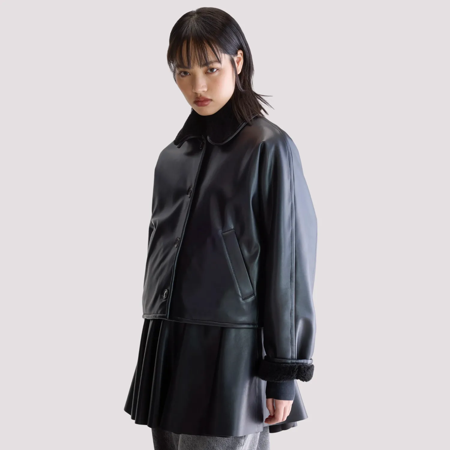 Josh Faux Leather Jacket (Black) Multi Layer Design Simple Comfort