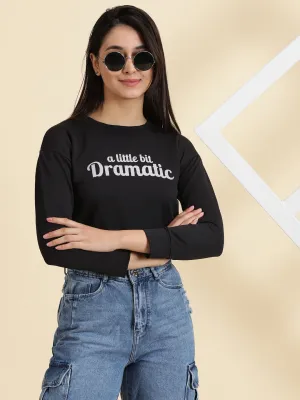 Women's Black Typography Print Crop Top Outdoor Leisure Look Sustainable production