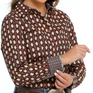 Cinch Women's L/S Black Southwestern Print Western Button Down Shirt Versatile Wear Beach relaxation