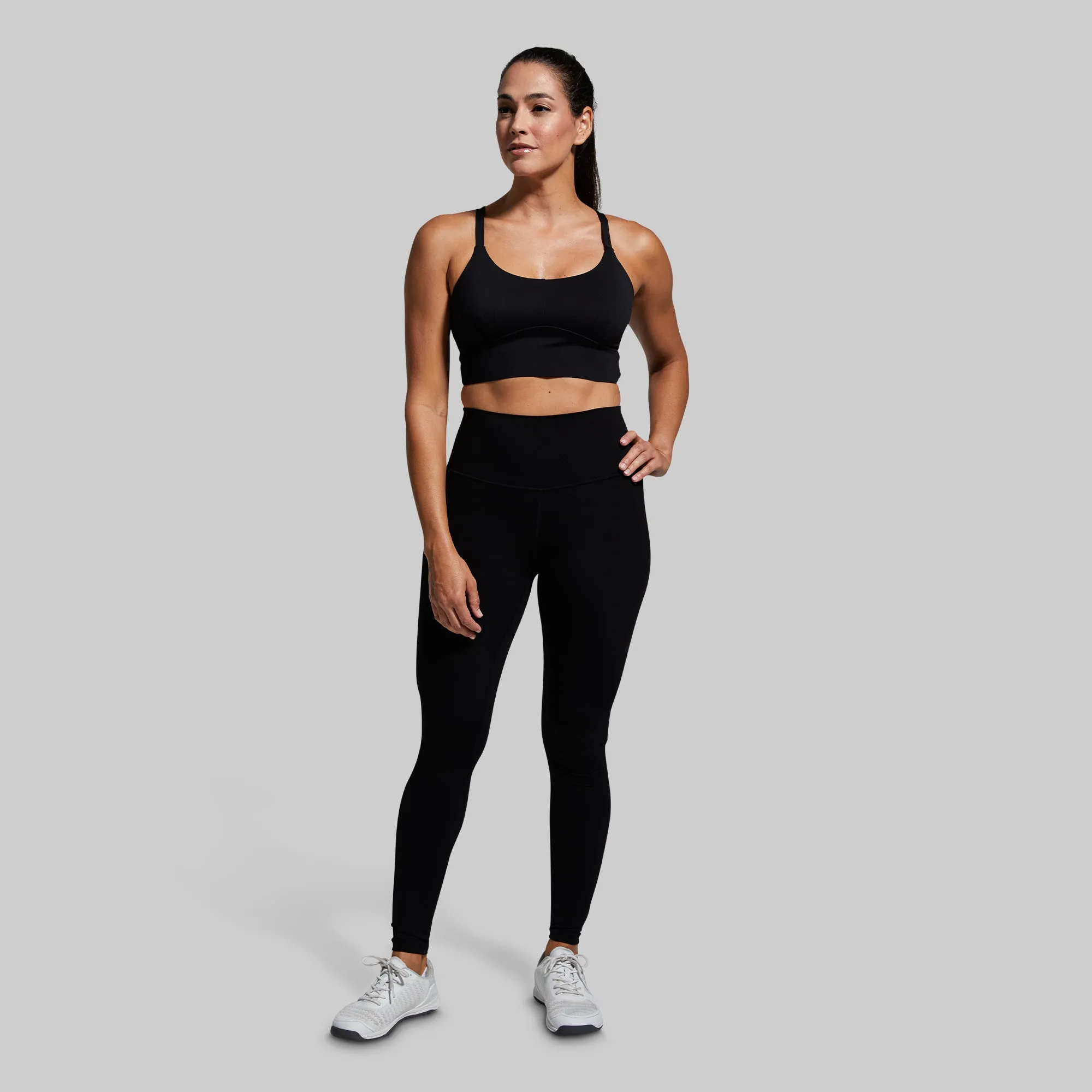 Your Go To Sports Bra (Black) Accessorized seams Scoop neck seams