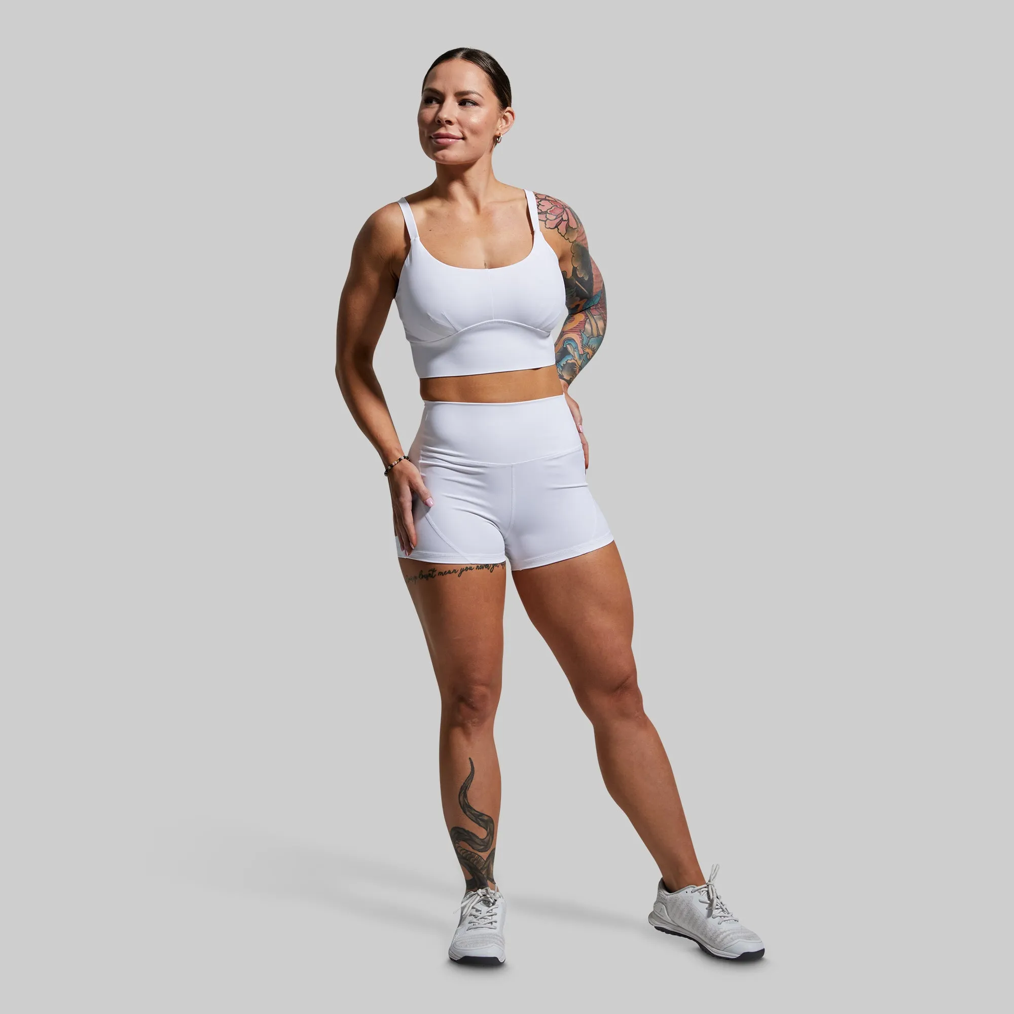 Your Go To Sports Bra (White) Flatlock stitching seams Thick straps seams