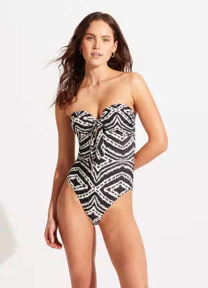 Zanzibar Twist Tie Front One Piece - Black Chafe Resistant Edges