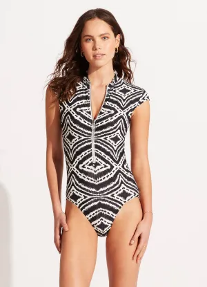 Lightweight Compression Zanzibar Zip Front One Piece - Black